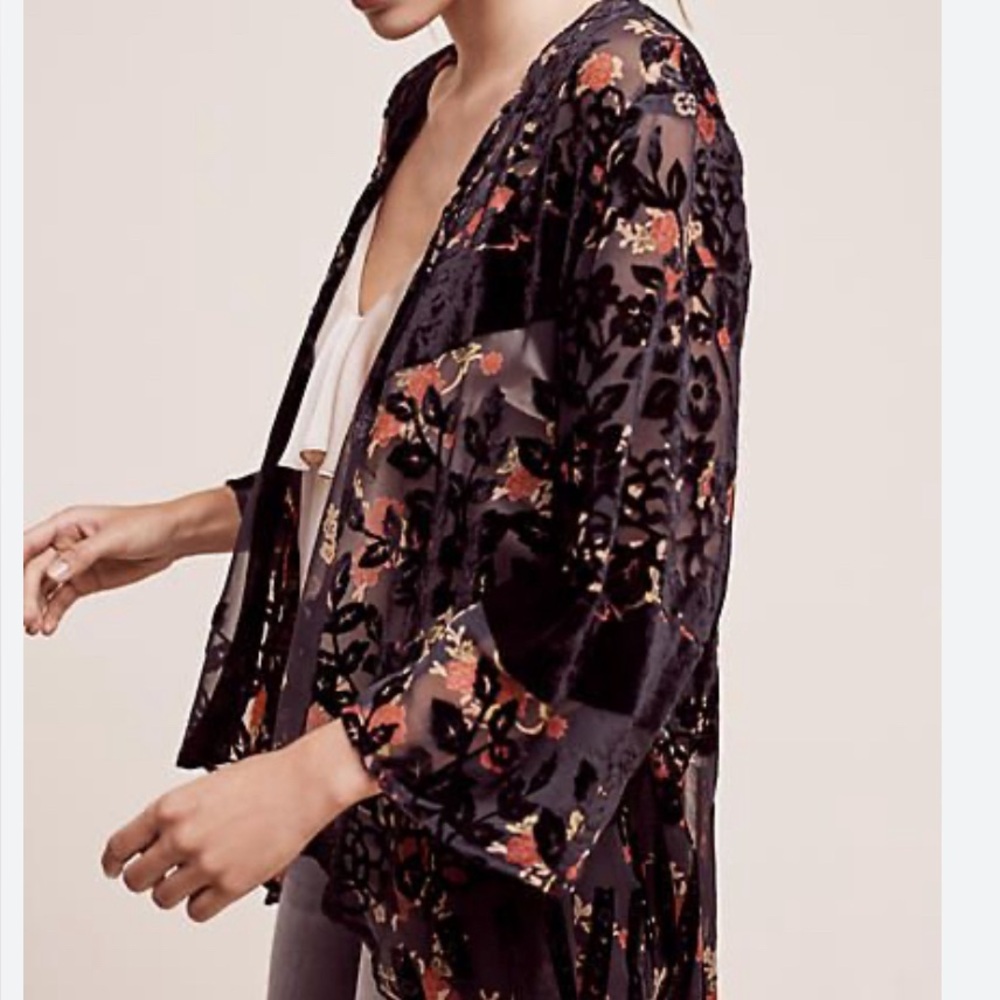 Anthropologie | Sheer Black Floral Velvet Burnout Kimono